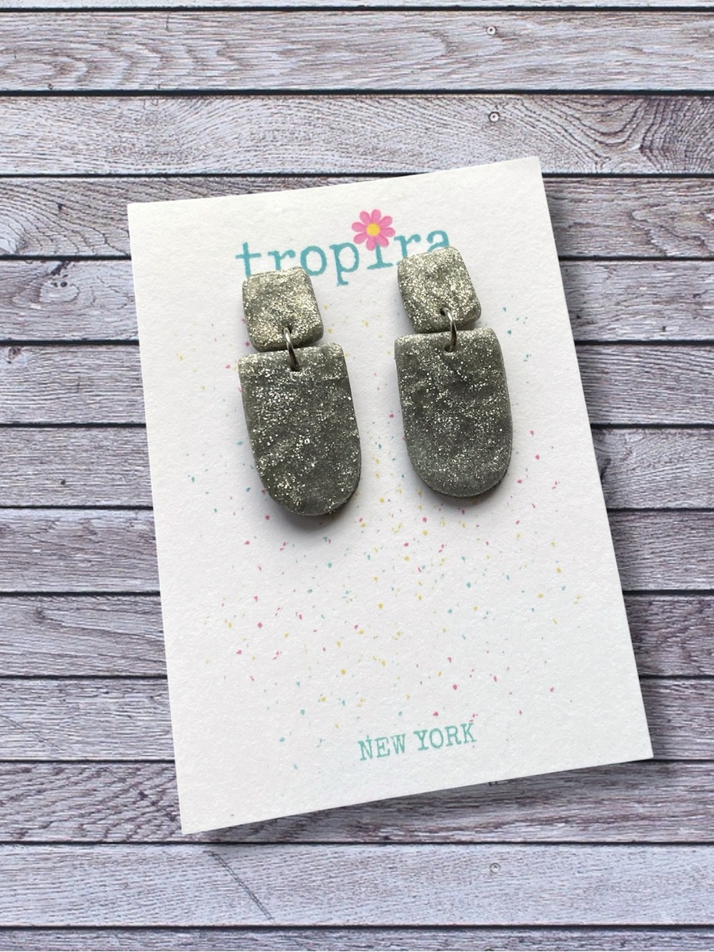 Silver Arched Glitter Drop Polymer Clay Earrings